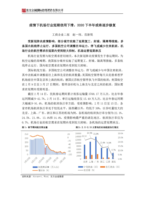 疫情下机场行业短期信用下滑，2020下半年或将逐步修复
