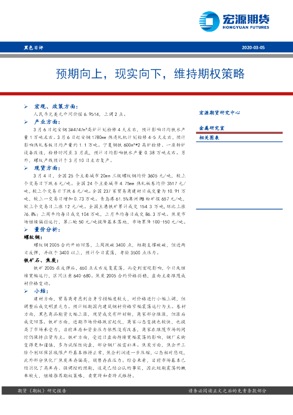 黑色日评：预期向上，现实向下，维持期权策略