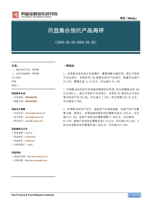 用益集合信托产品周评