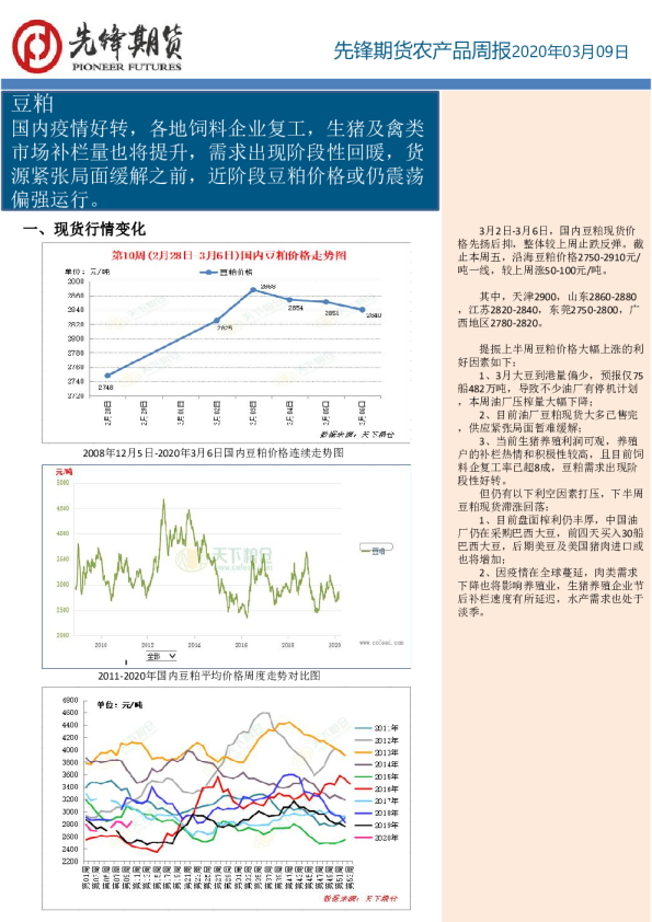 先锋期货农产品周报