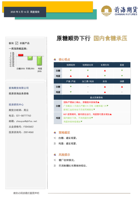 原糖顺势下行，国内食糖承压