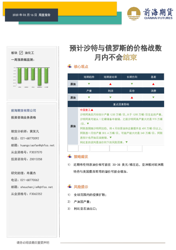 预计沙特与俄罗斯的价格战数月内不会结束