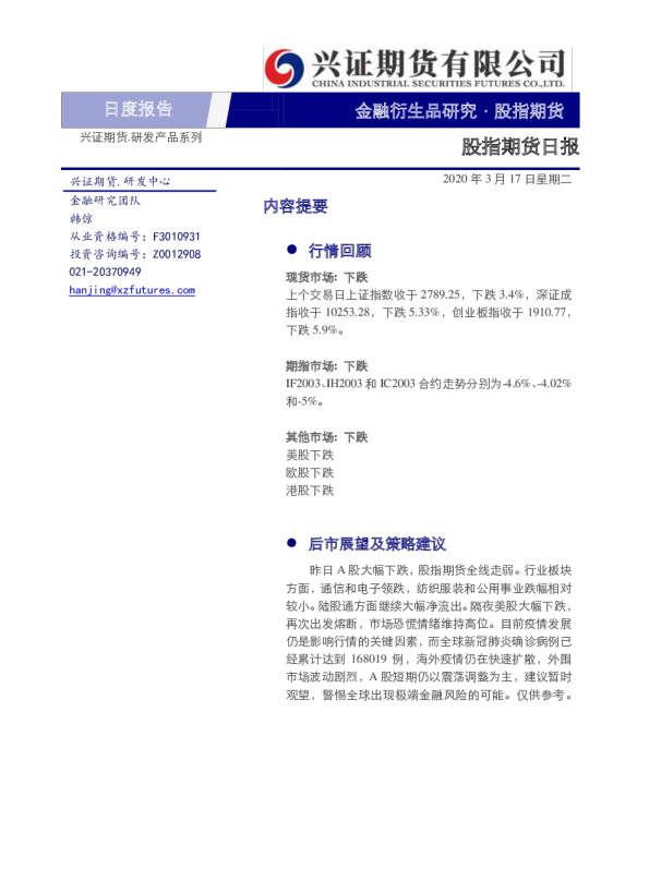 股指期货日度报告