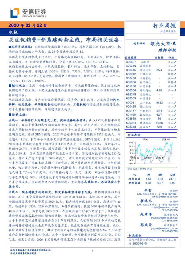 机械行业：关注促销费+新基建两条主线，布局相关设备