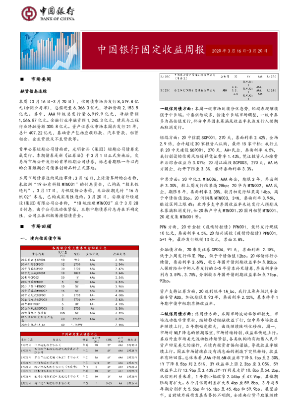 固定收益周报2020年3月23日