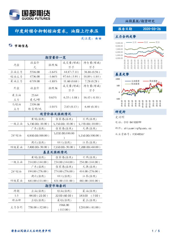 印度封锁令抑制棕油需求，油脂上行承压