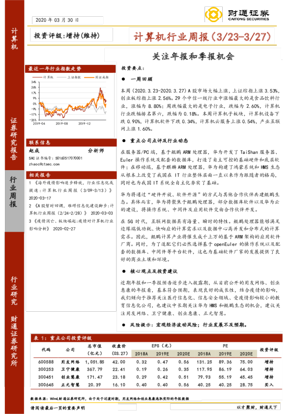计算机行业周报：关注年报和季报机会