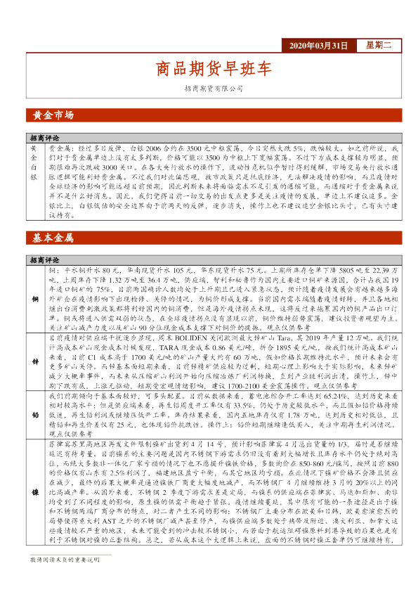 招商期货商品期货早班车