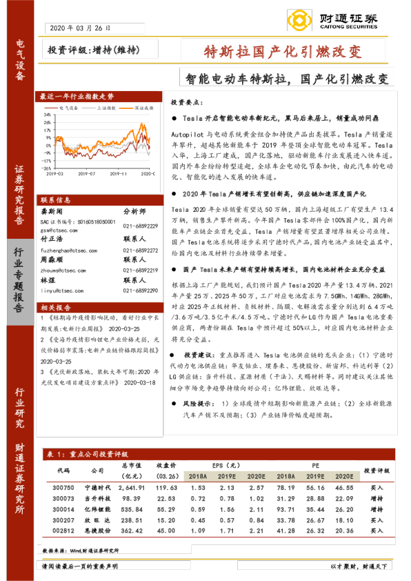 电气设备行业专题报告：特斯拉国产化引燃改变-智能电动车特斯拉，国产化引燃改变