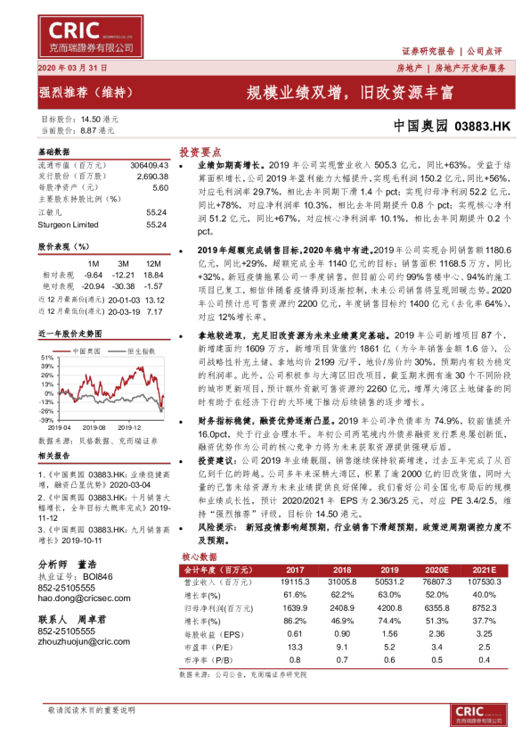 规模业绩双增，旧改资源丰富
