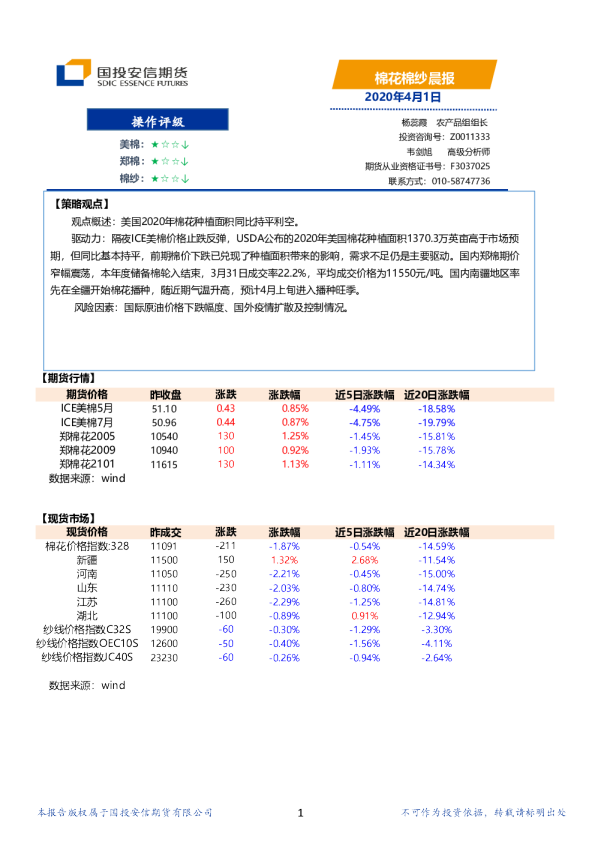 安信期货棉花棉纱晨报