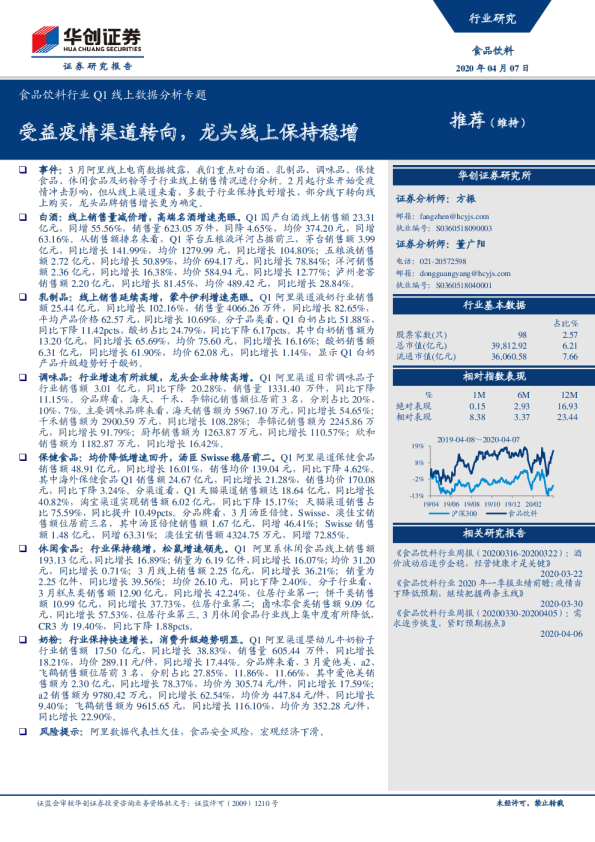 食品饮料行业Q1线上数据分析专题：受益疫情渠道转向，龙头线上保持稳增