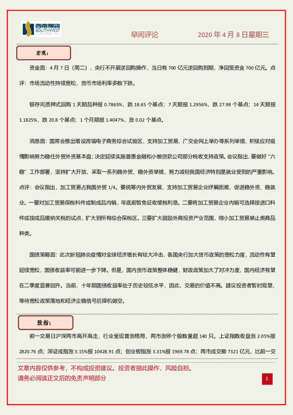 西南期货早间评论