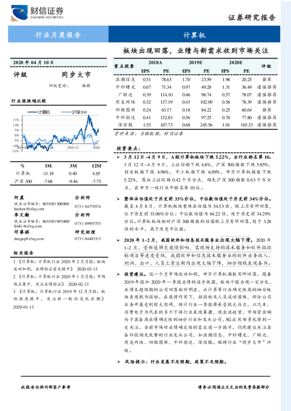 计算机行业月度报告：板块出现回落，业绩与新需求收到市场关注