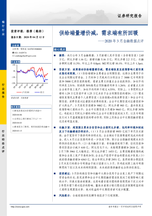 2020年3月金融数据点评：供给端量增价减，需求端有所回暖