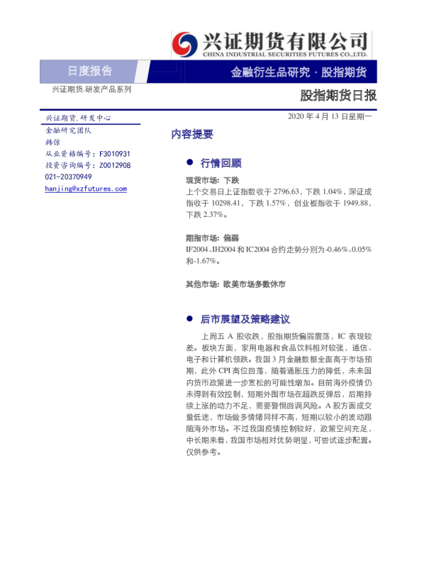 股指期货日报