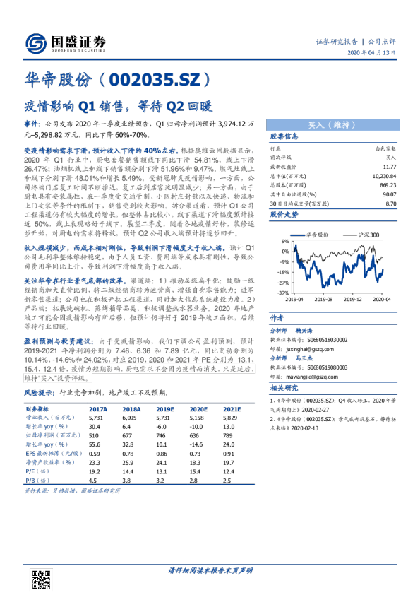 疫情影响Q1销售，等待Q2回暖