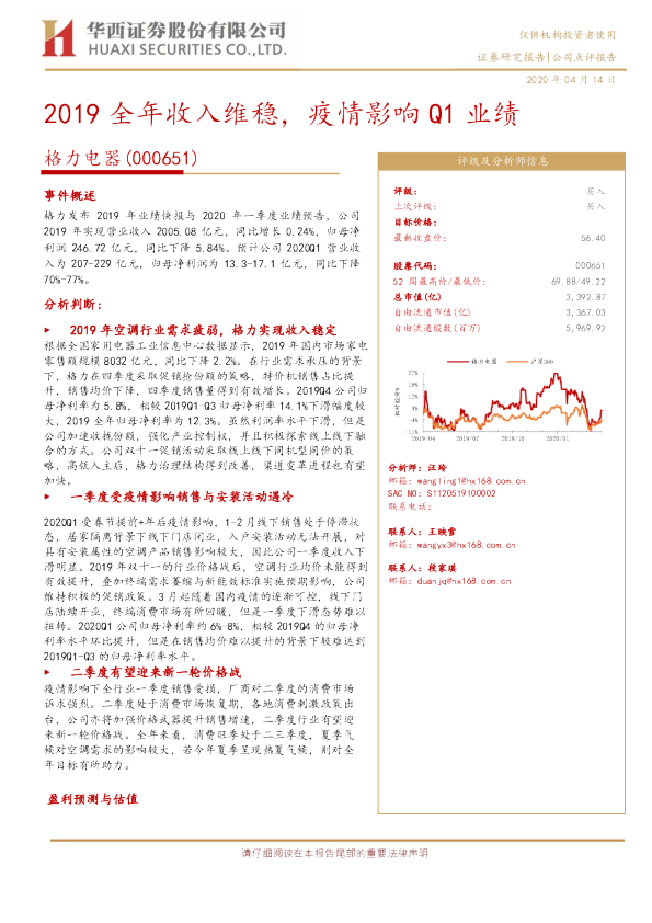 2019全年收入维稳，疫情影响Q1业绩
