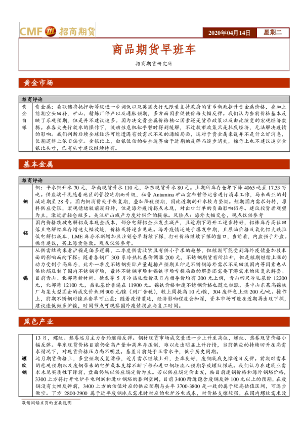 商品期货早班车