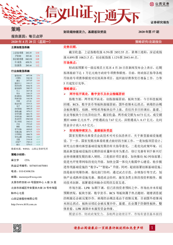 每日点评2020年第57期：财政端持续发力，基建板块受益