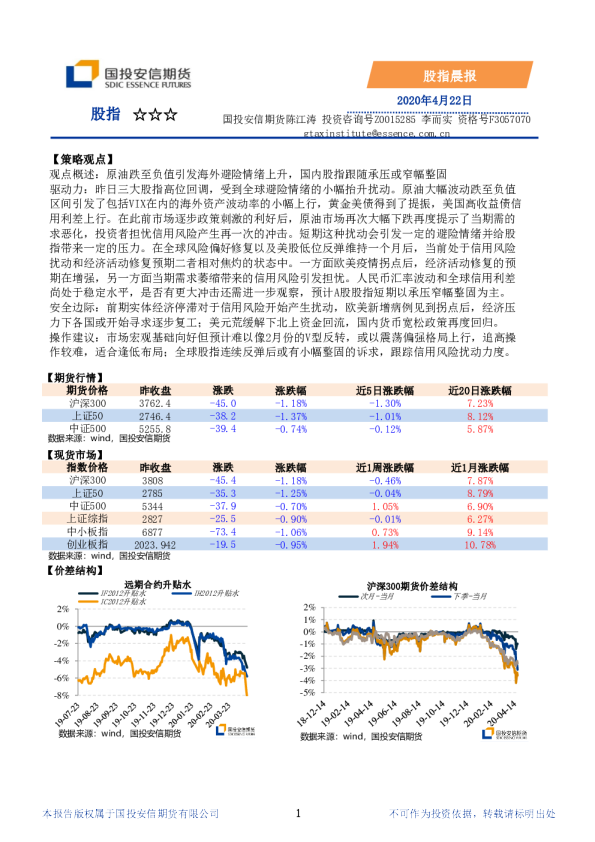 国投安信期货股指晨报