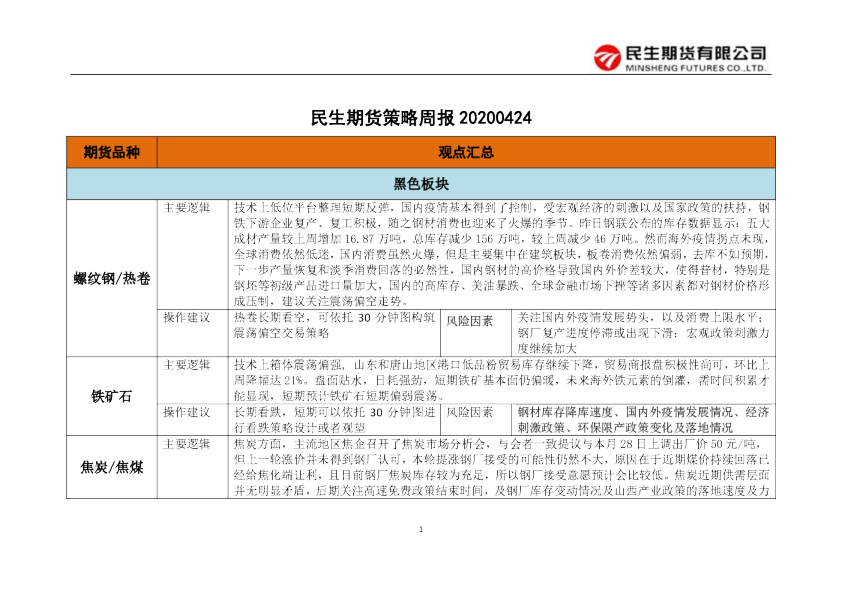 民生期货策略周报
