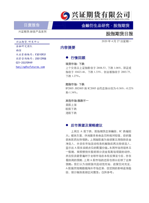 股指期货日报