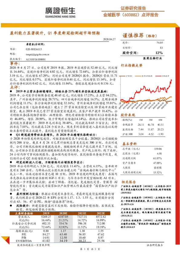 盈利能力显著提升，Q1季度新冠检测超市场预期