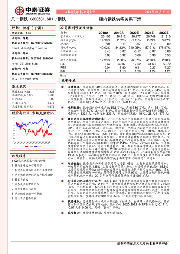 疆内钢铁供需关系下滑