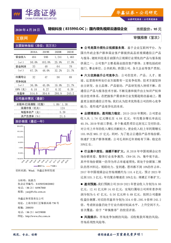 随锐科技（835990）：国内领先视频云通信企业