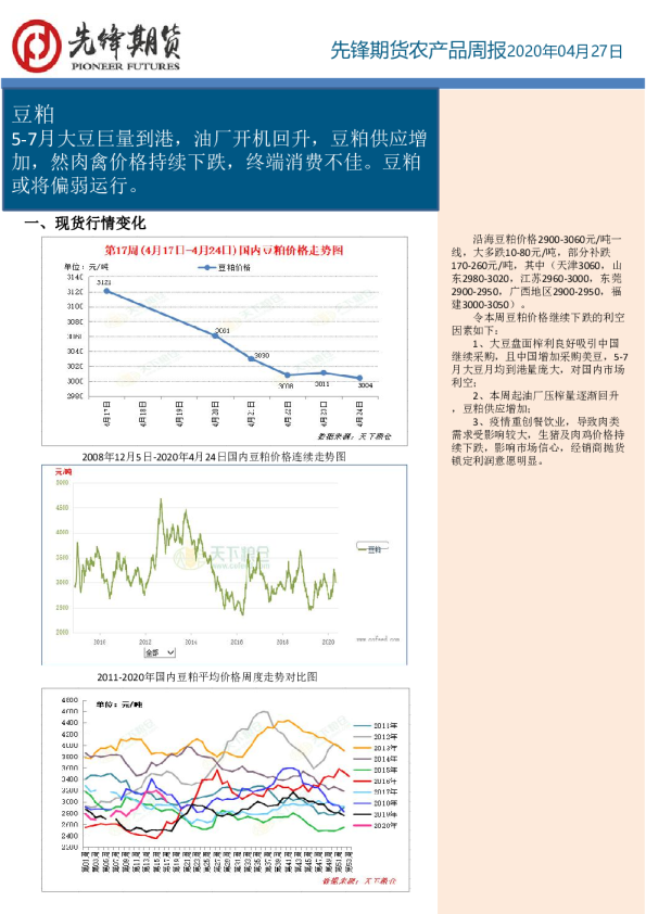 先锋期货农产品周报