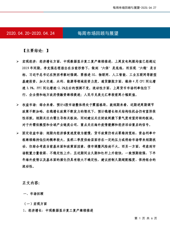 每周市场回顾与展望