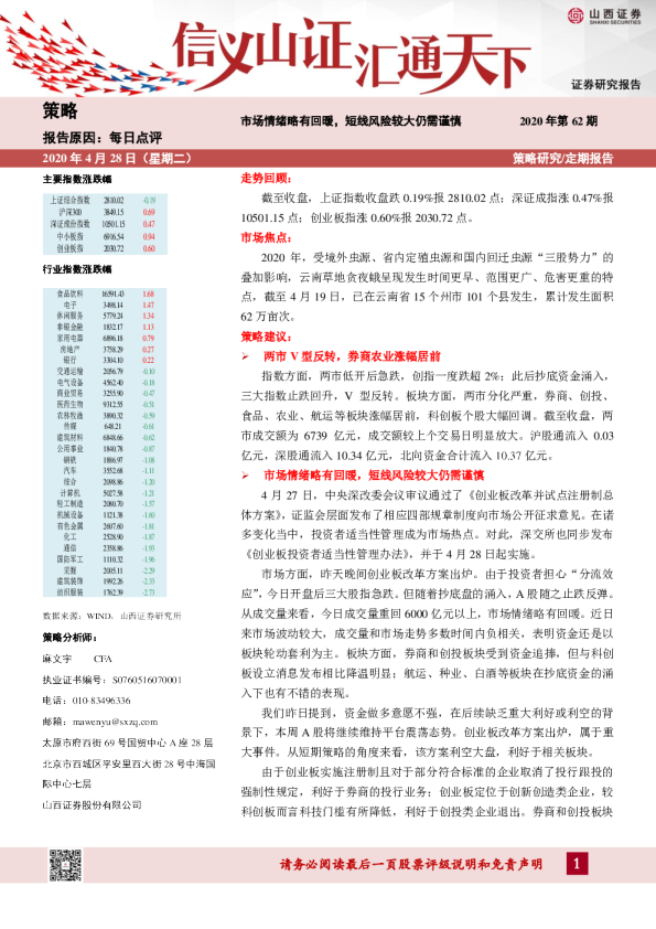 市场情绪略有回暖，短线风险较大仍需谨慎