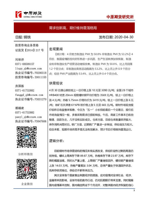需求创新高，期价维持震荡格局