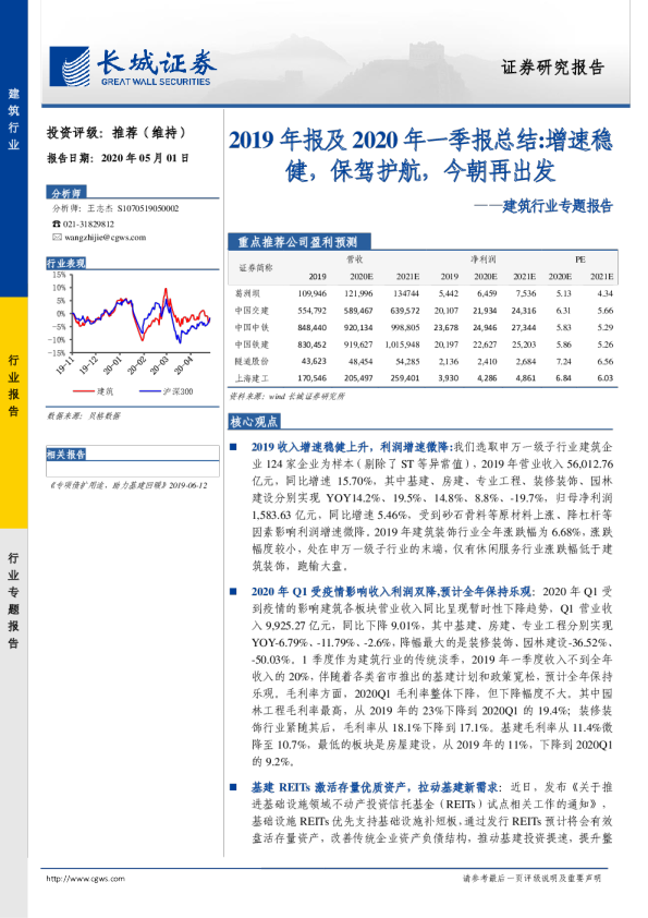 建筑行业专题报告：2019年报及2020年一季报总结:增速稳健，保驾护航，今朝再出发