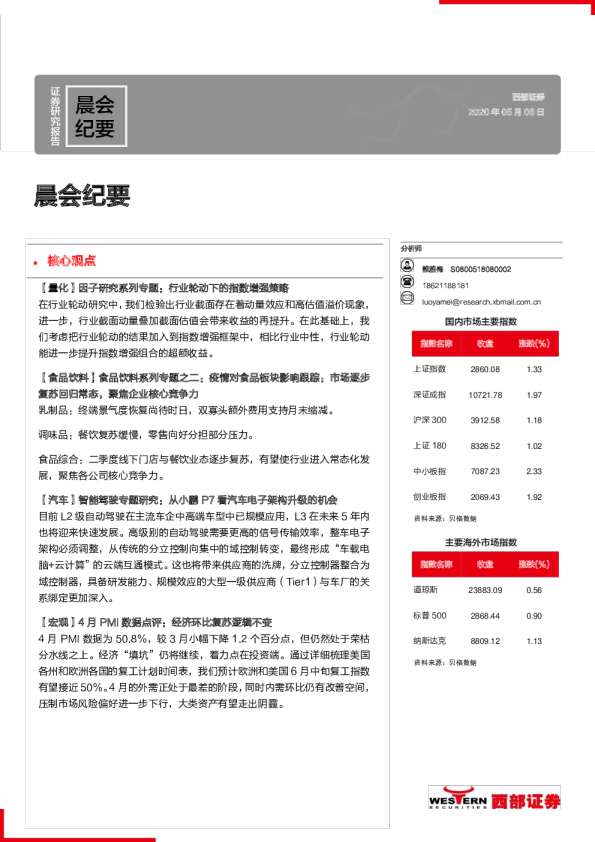 西部证券晨会纪要