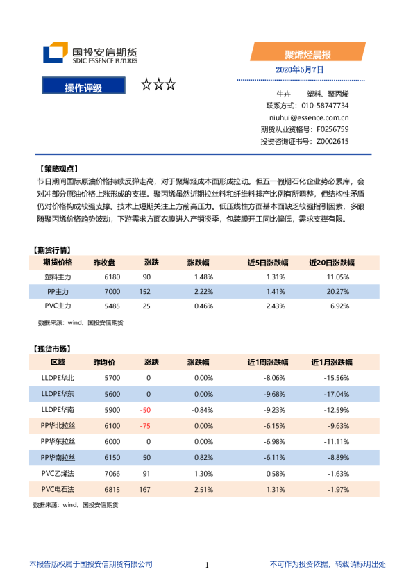 国投安信期货聚烯烃晨报