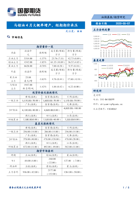 马棕油4月大概率增产，短期期价承压