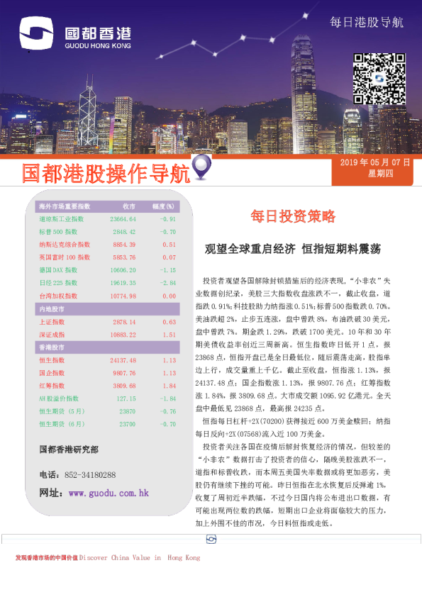 观望全球重启经济，恒指短期料震荡