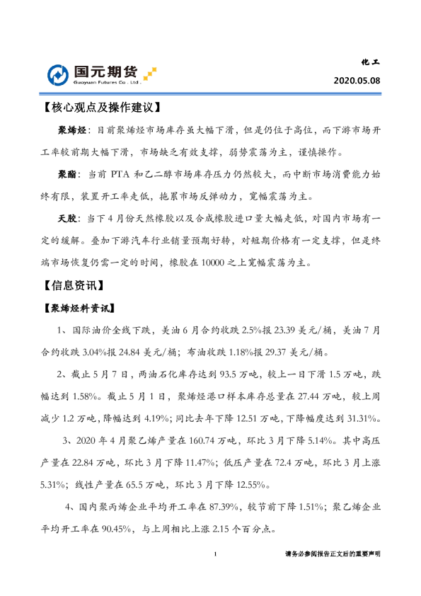 化工日报：原油收跌，化工品多数下滑