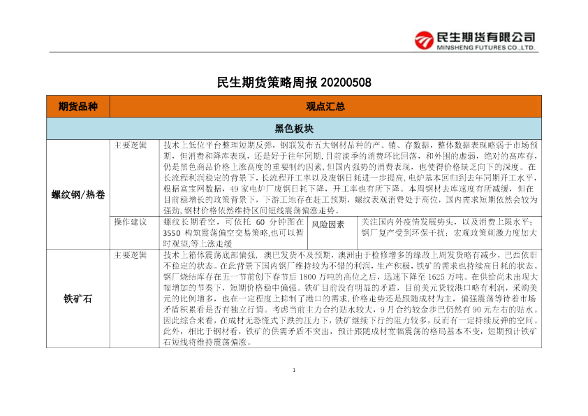 民生期货策略周报