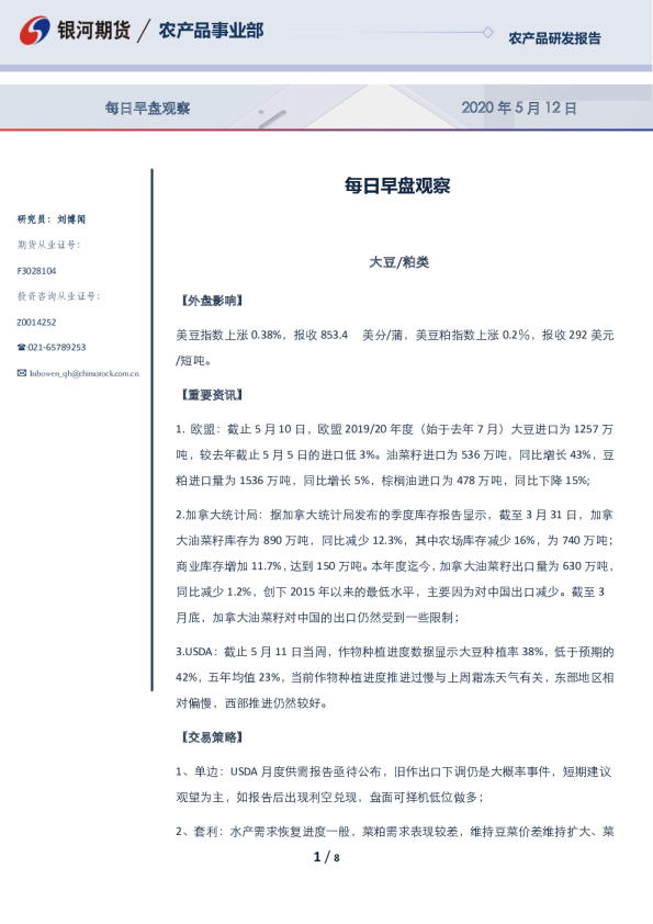 银河期货每日早盘观察