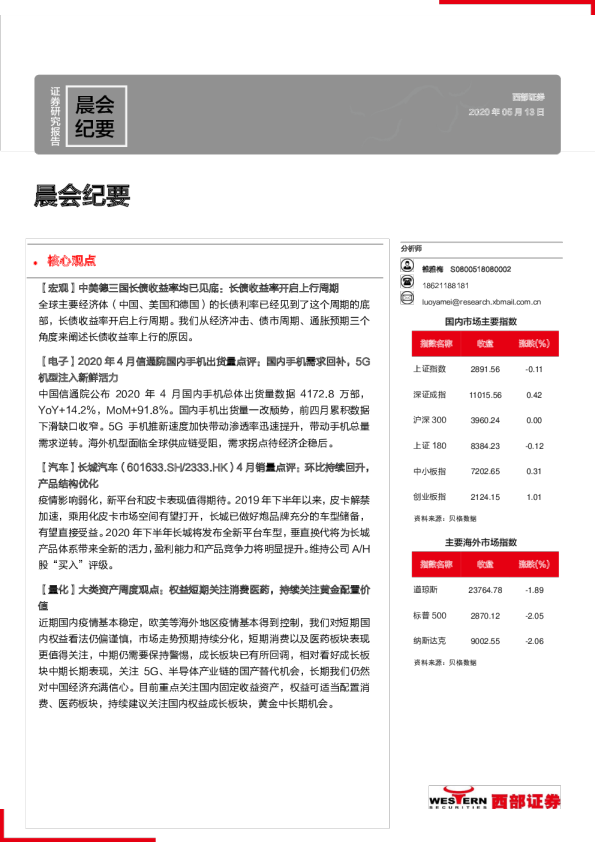 西部证券晨会纪要
