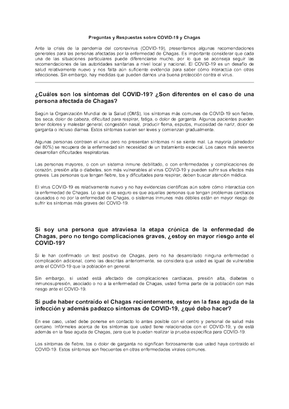 关于COVID-19和恰加斯病的问答