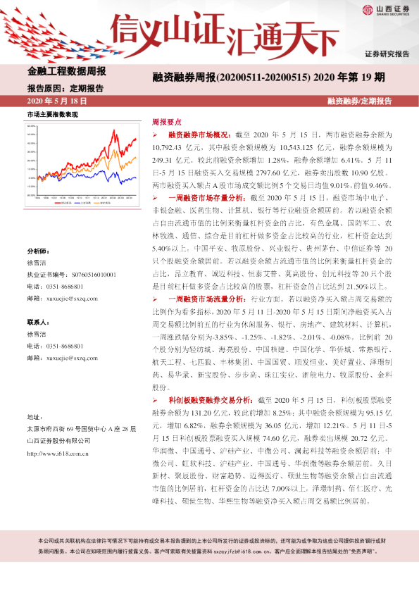 融资融券周报2020年第19周