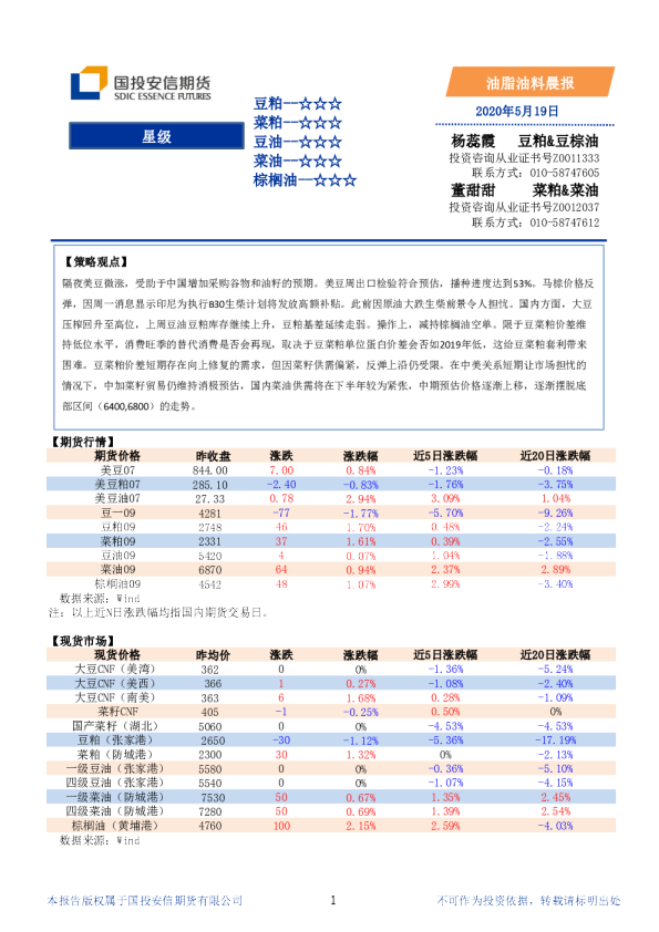 国投安信期货油脂油料晨报
