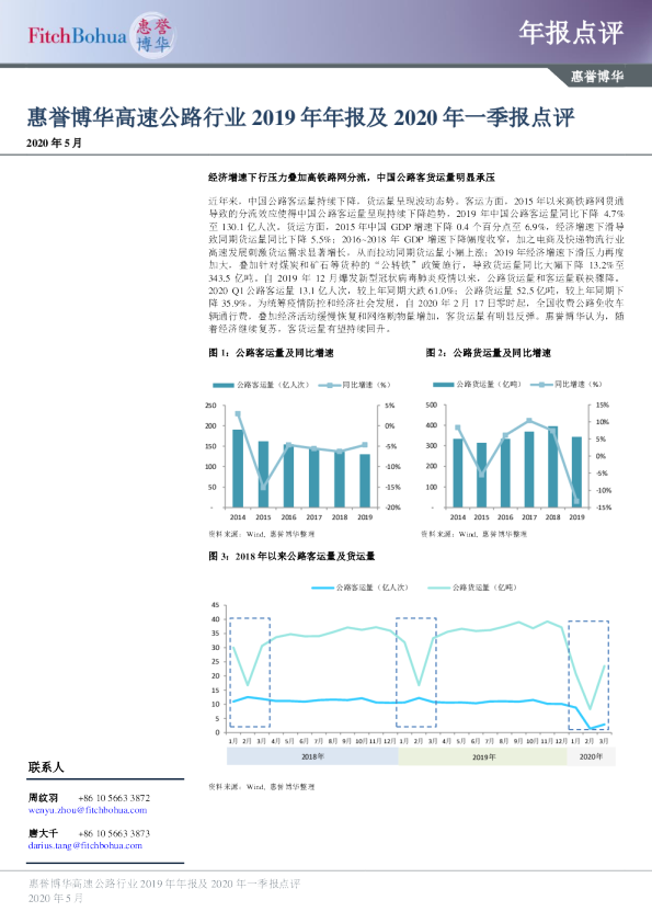 惠誉博华高速公路行业2019年年报及2020年一季报点评