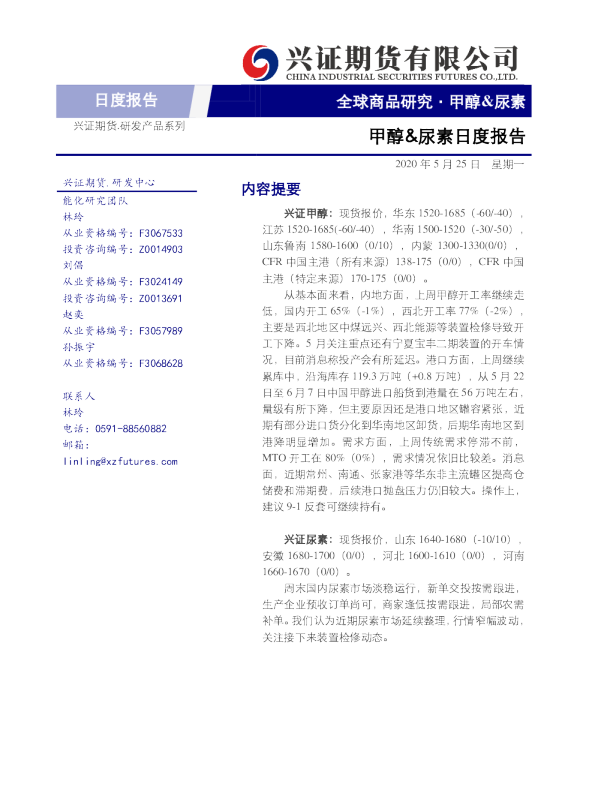 甲醇、尿素日度报告