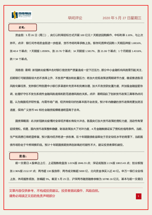 西南期货早间评论