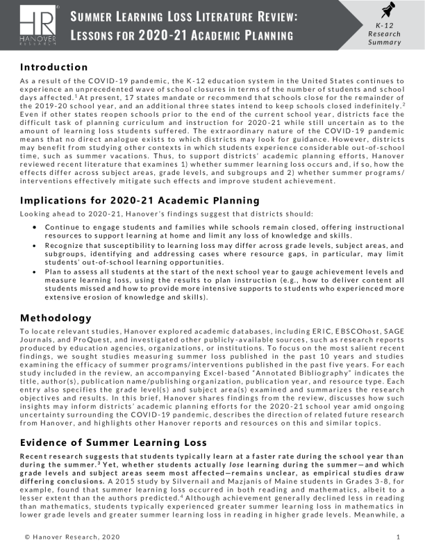 夏季学习损失文献综述